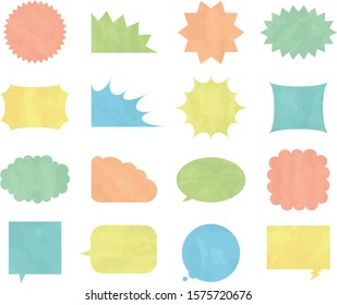 Illustration set of various speech bubbles.
It can be used for advertising and cards.
Version painted in watercolor style.
