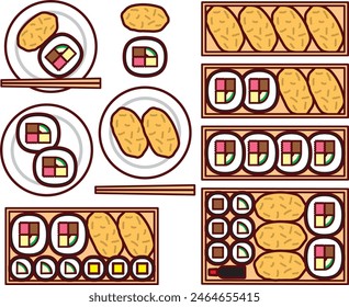 Illustration set of various Sukeroku lunch boxes