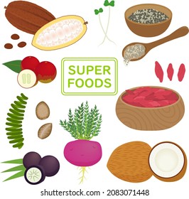 Illustration set of various superfoods