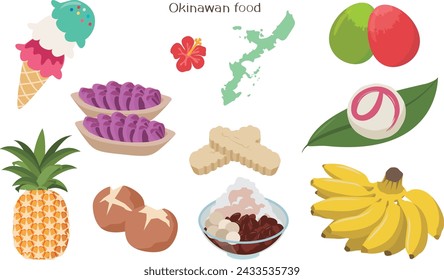 Illustration set of various sweets in Okinawa