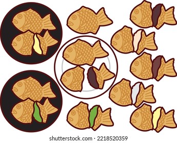 Illustration set of various taiyaki