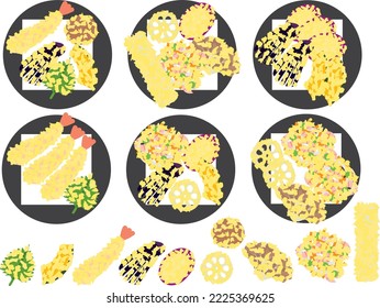Illustration set of various tempura