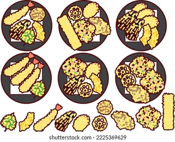 Illustration set of various tempura