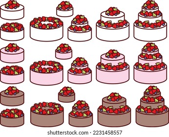 Illustration set of various three-tiered cakes