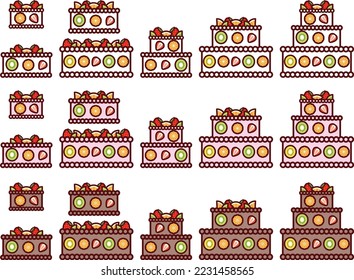 Illustration set of various three-tiered cakes