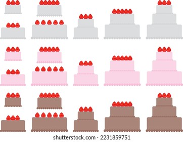 Illustration set of various three-tiered cakes