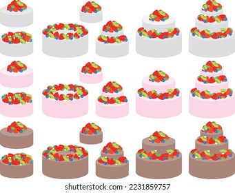 Illustration set of various three-tiered cakes