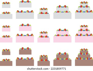 Illustration set of various three-tiered cakes