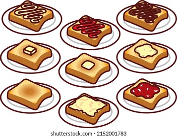 Conjunto de ilustraciones de varias tostadas