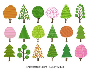 
Illustration set of various trees