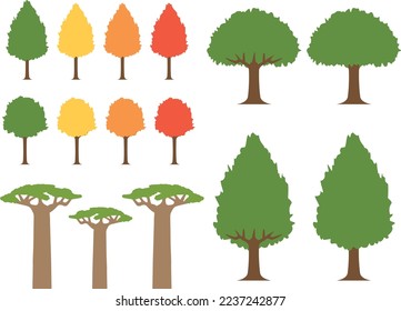 Illustration set of various trees