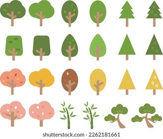 Illustration set of various trees Material