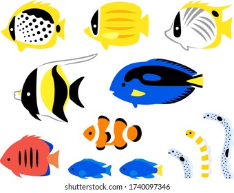 Illustration set of various tropical fish