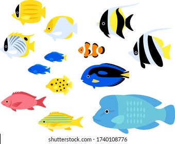 Illustration set of various tropical fish