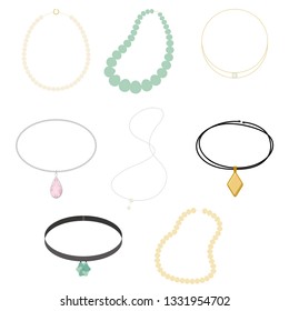 Illustration set of various types of necklaces.