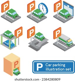 Illustration set of various types of parking lots