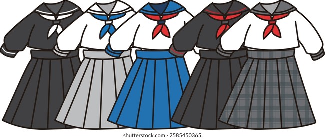 Illustration set of various types of sailor uniforms