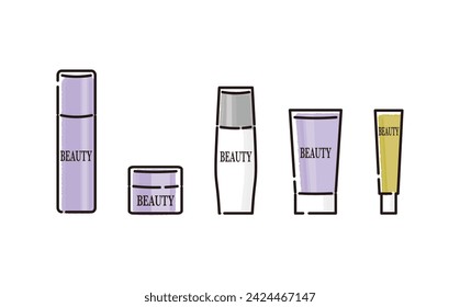 Conjunto de ilustración de varios tipos de cosméticos para el cuidado de la piel