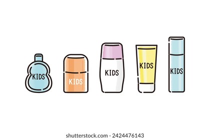 Illustration set of various types of  skin care cosmetics for kids