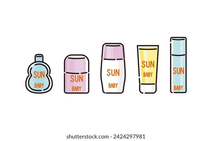 Illustration set of various types of sunscreen for babies