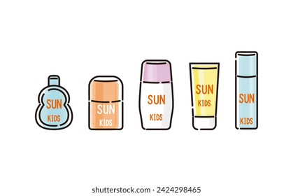 Illustration set of various types of sunscreen for kids