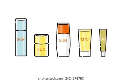 Conjunto de ilustraciones de varios tipos de protector solar