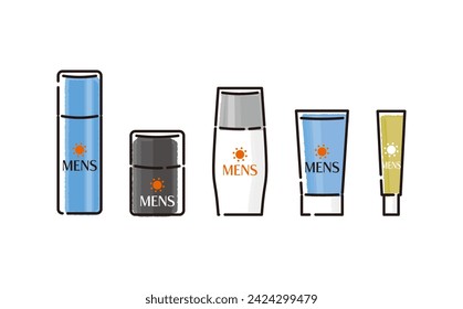 Illustration set of various types of sunscreens for men