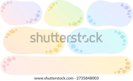Illustration set of  various wavy liquid shape frames decorated with small flowers in colorful gradient colors