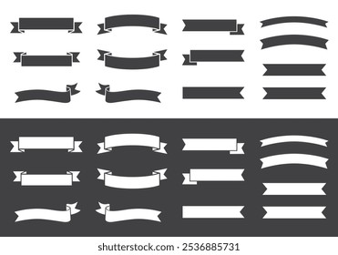Illustration set of various white and black ribbons