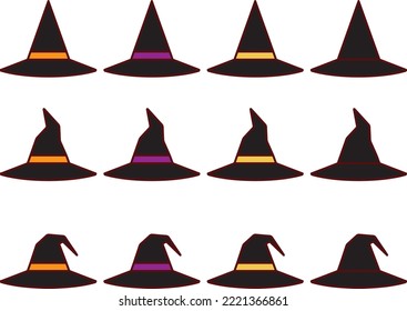 Illustration set of various witch hats