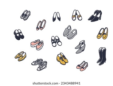  Illustration set of various women's shoes
