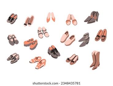  Illustration set of various women's shoes
