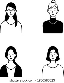 Illustration set of various women's upper body