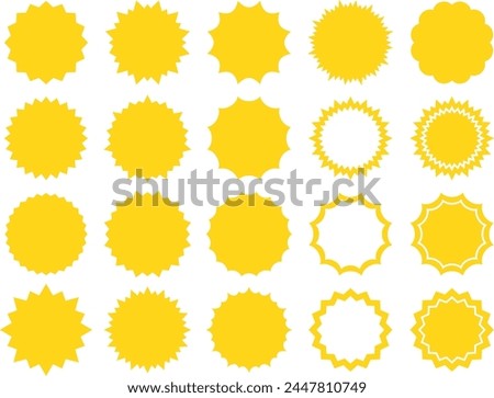 Illustration set of various yellow jagged and cloud shaped frames