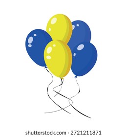 Illustration of a set of vector yellow-blue balloons on a black thread without background