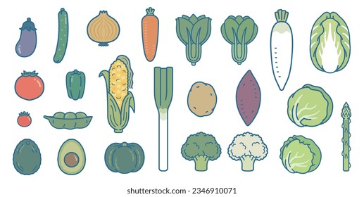 Illustration set of vegetables eaten in Japan