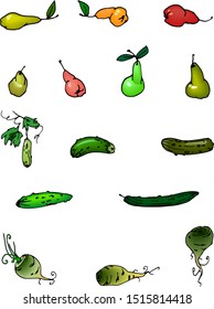 illustration set of vegetables and fruits isolated on white backgroud