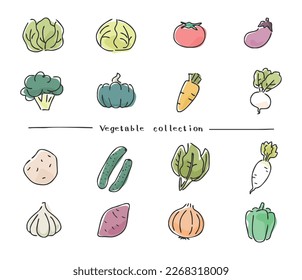 Conjunto de verduras ilustrativas como la escritura a mano.