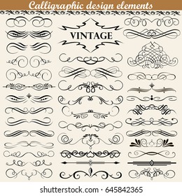 illustration set of vintage calligraphic design elements