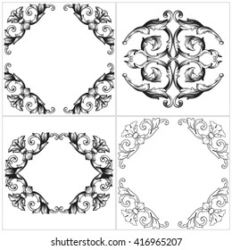 Illustration of set of vintage design elements. Baroque vector. Premium quality. Baroque ornament. Frame ornament.