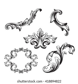 Illustration of set of vintage design elements. Baroque vector. Premium quality. Baroque ornament. Frame ornament.