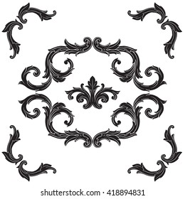 Illustration of set of vintage design elements. Baroque vector. Premium quality. Baroque ornament. Frame ornament.