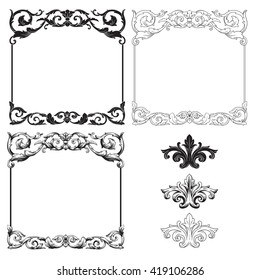 Illustration of set of vintage design elements. Baroque vector. Premium quality. Baroque ornament. Frame ornament.