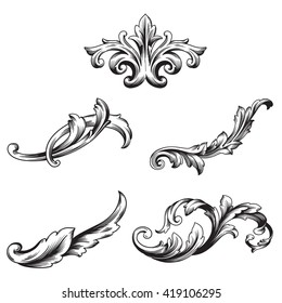 Illustration of set of vintage design elements. Baroque vector. Premium quality. Baroque ornament. Frame ornament.