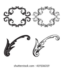 Illustration of set of vintage design elements. Baroque vector. Premium quality. Baroque ornament. Frame ornament.