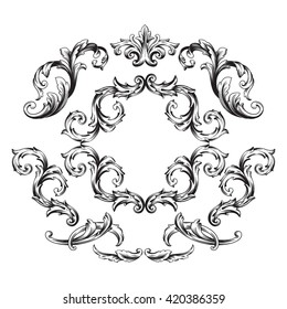 Illustration of set of vintage design elements. Baroque vector. Premium quality. Baroque ornament.  Antique style acanthus foliage swirl decorative design element filigree calligraphy vector