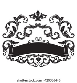 Illustration of set of vintage design elements. Baroque vector. Premium quality. Baroque ornament.  Antique style acanthus foliage swirl decorative design element filigree calligraphy vector