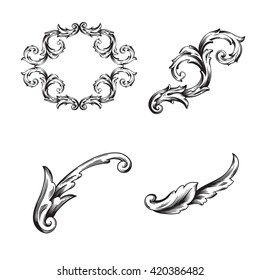 Illustration of set of vintage design elements. Baroque vector. Premium quality. Baroque ornament.  Antique style acanthus foliage swirl decorative design element filigree calligraphy vector
