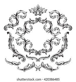 Illustration of set of vintage design elements. Baroque vector. Premium quality. Baroque ornament.  Antique style acanthus foliage swirl decorative design element filigree calligraphy vector