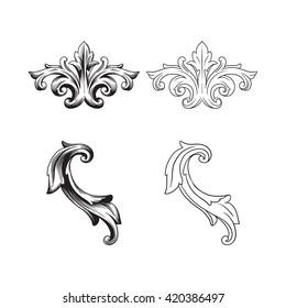 Illustration of set of vintage design elements. Baroque vector. Premium quality. Baroque ornament.  Antique style acanthus foliage swirl decorative design element filigree calligraphy vector